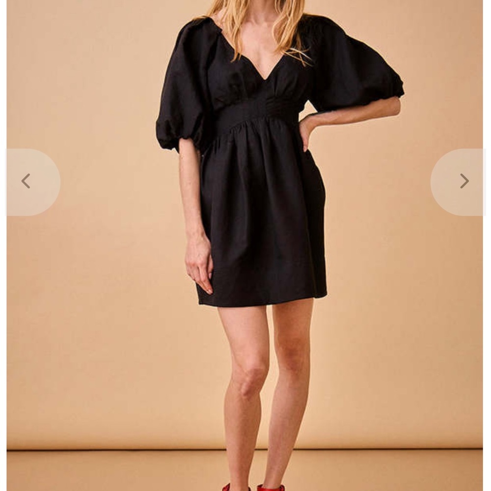 Hunter Bell Black Mini Dress with Puff Sleeves Andie
